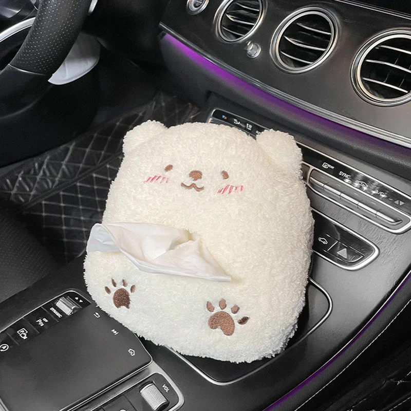 Car Tissue Box Cute Plush Animals Napkin Tissue Paper Holder Portable Drawer Box Car Seat Back Armrest Box Tissue Boxes Bag 5