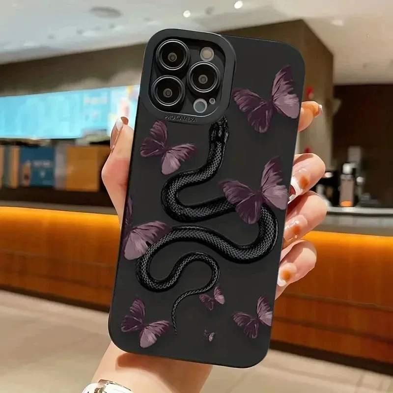 thumbnail image 1 of Funda de teléfono con estampado de serpiente negra para iPhone, carcasa de silicona suave a prueba de golpes para modelos 11, 12, 13, 14, 15 Pro Max, X, XS Max, XR, 8, 7 Plus, SE2020 Mini, 1 of 5