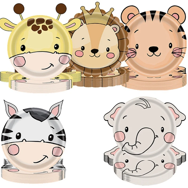 A30R-Jungle Animal Theme Paper Plate Animal Disposable Plates Cutlery Set For Wild Theme Baby Baptism