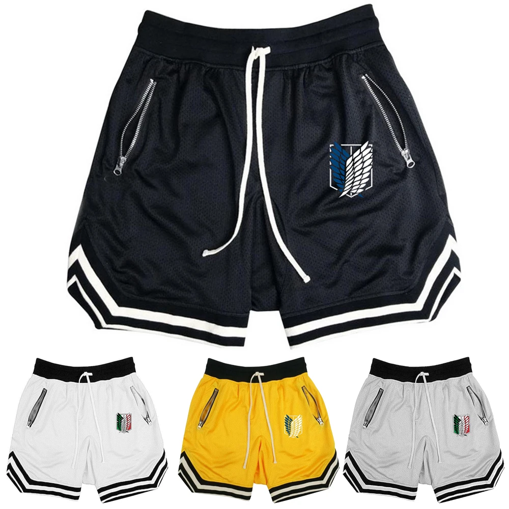 

Anime Attack On Titan Breathable Men Gym Short Mesh Athletic Basketball Shorts Men Dry Fit Training Shorts