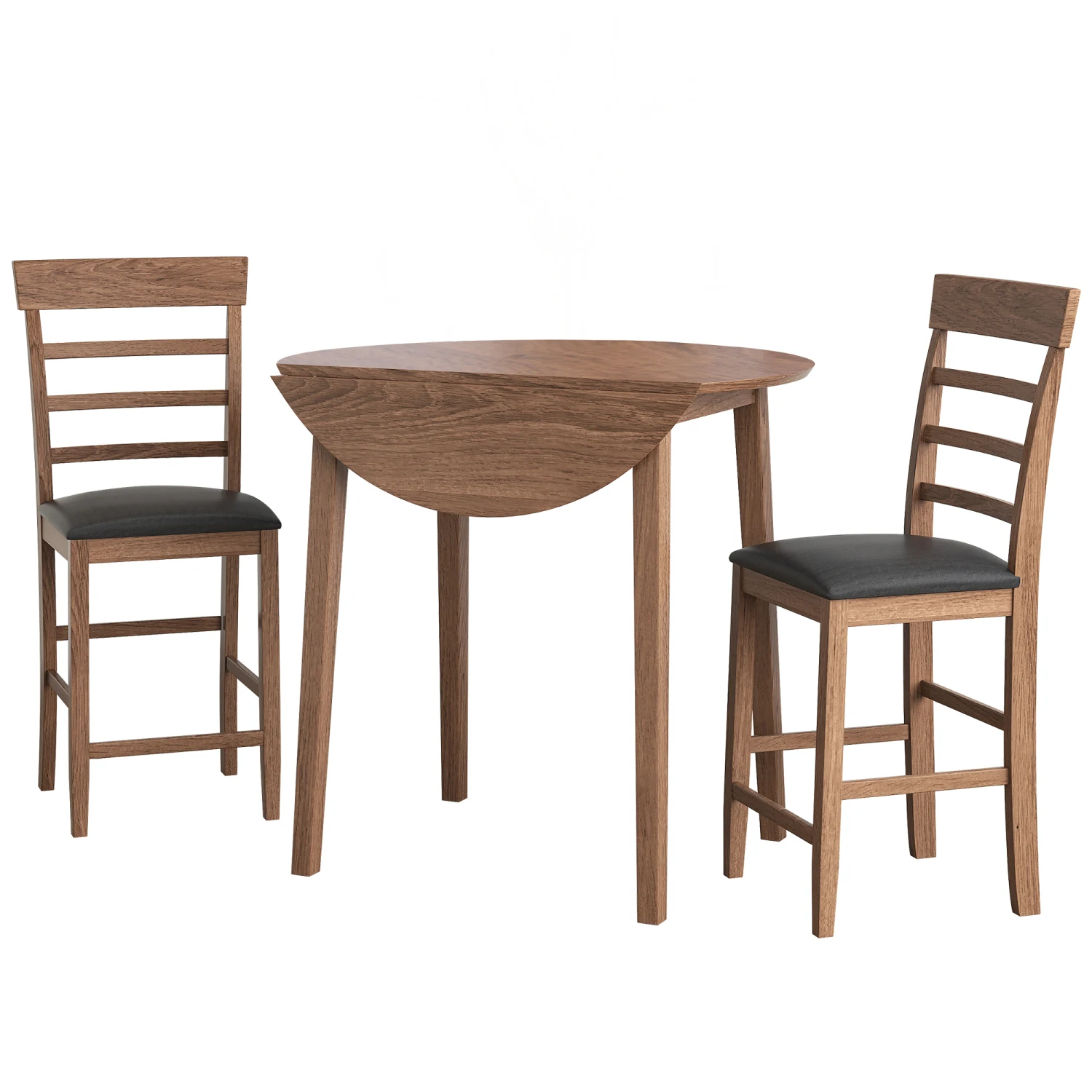 

Retro 3-Piece Counter Height Dining Table Set with Drop-Leaf Design and 2 Stylish Upholstered Chairs in Walnut Finish - Perfect