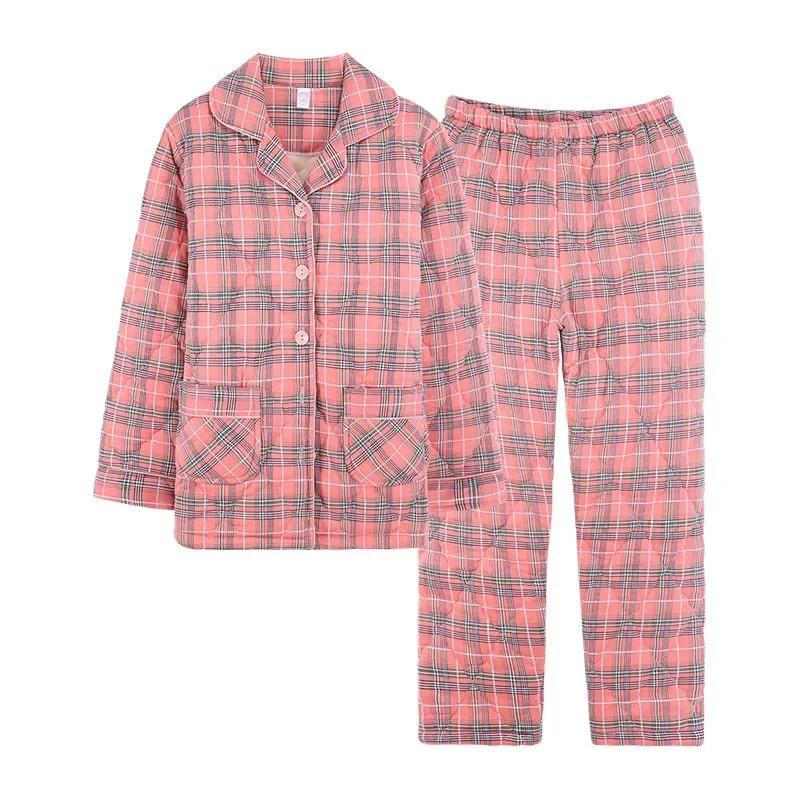 2024 New Pajamas Women Autumn Winter Cotton Pajamas Cotton Thickened Sleepwear Warm Homewear Middle-aged Mom Loungewear Set