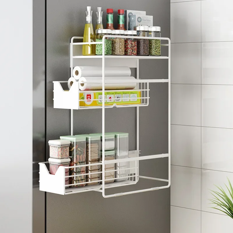 

Wall Holder Multilayer Storage Organizer Magnetic Suction Spice Rack High Temperature Baking Storage Baskets Stable LoadBearing