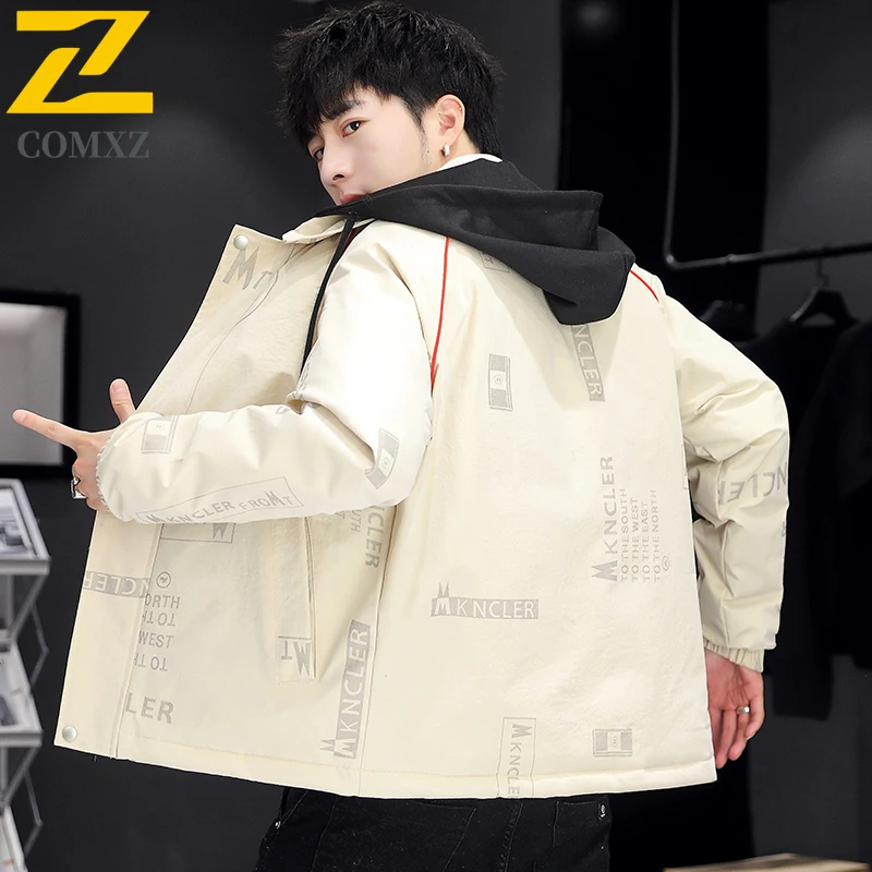 Men Outdoor Slim Fit Jacket Winter Thickened Water-Resistant Parka Windproof Thermal Coat Cold Weather Padded Hooded Streetwear