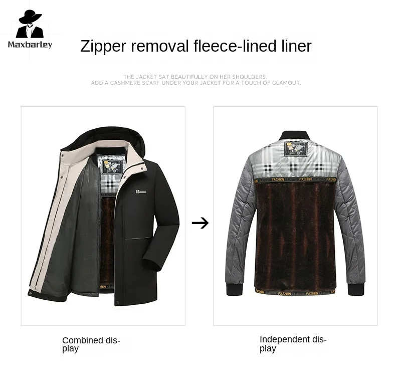 winter New Men's Jacket Detachable Thickened Lamb Wool Lined Hooded Fashion Warm Parka Men's Brand Clothing Business Padded Coat