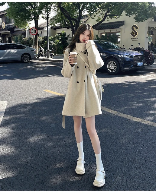 Cappotto di lana doppio petto autunno inverno Colletto alla