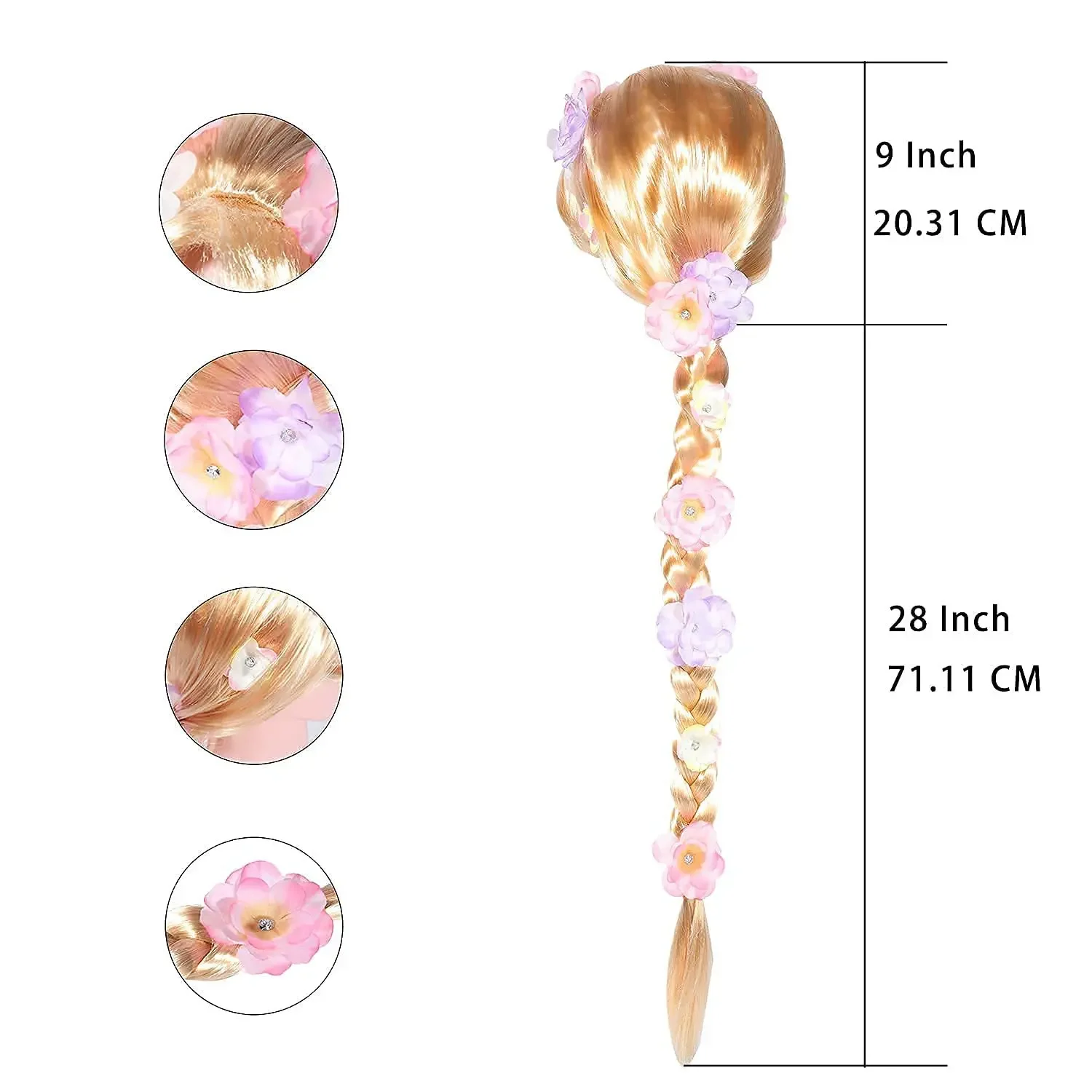 Girls Long Blonde Rapunzel Wigs For Kids Princess Woman Costume Cosplay Fairytale Ball Braid Wigs For Halloween Christmas Party 3