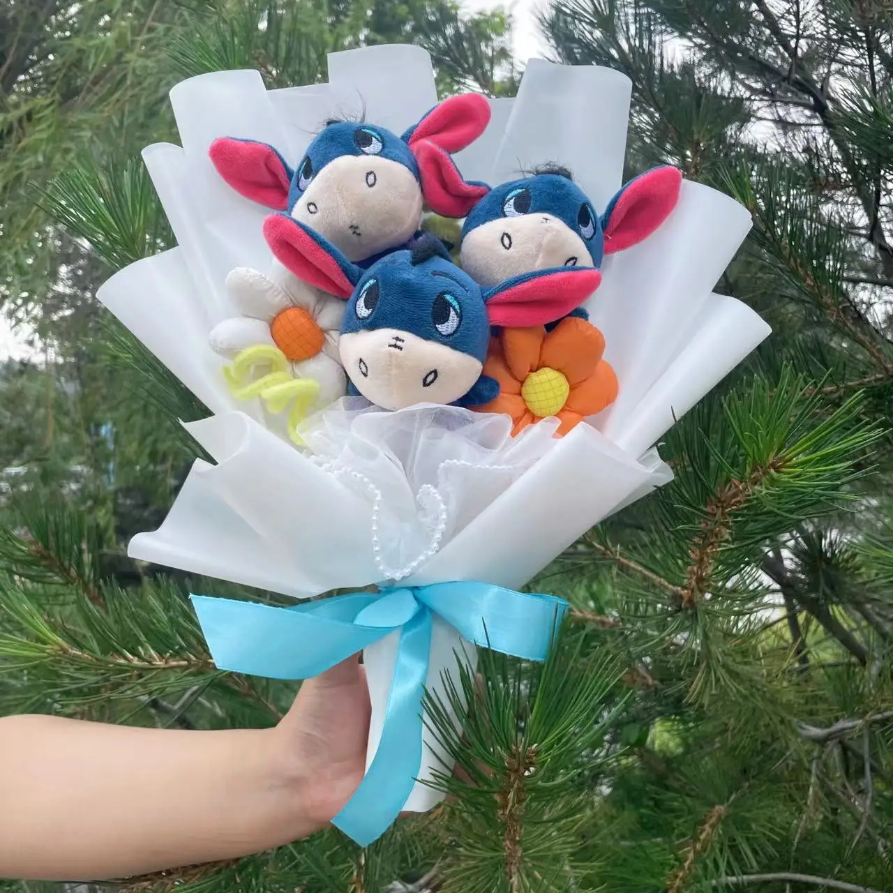 Cartoon Winnie the Pooh Plush Doll Toy Handmade Flower Bouquet Wedding Valentine's Day Christmas Graduation Gifts 4
