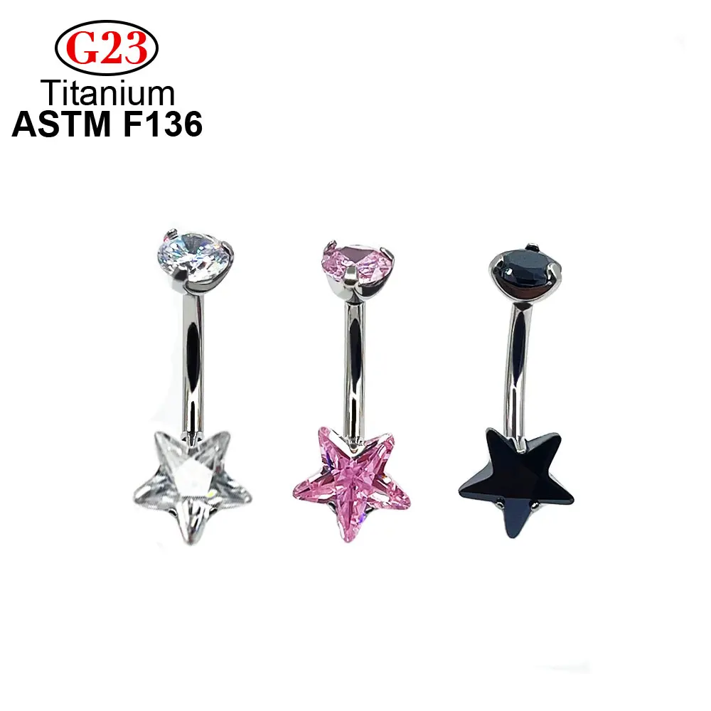 G23ASTMF136TitaniumAddZirconStarTypeBellyButtonRingsBelly