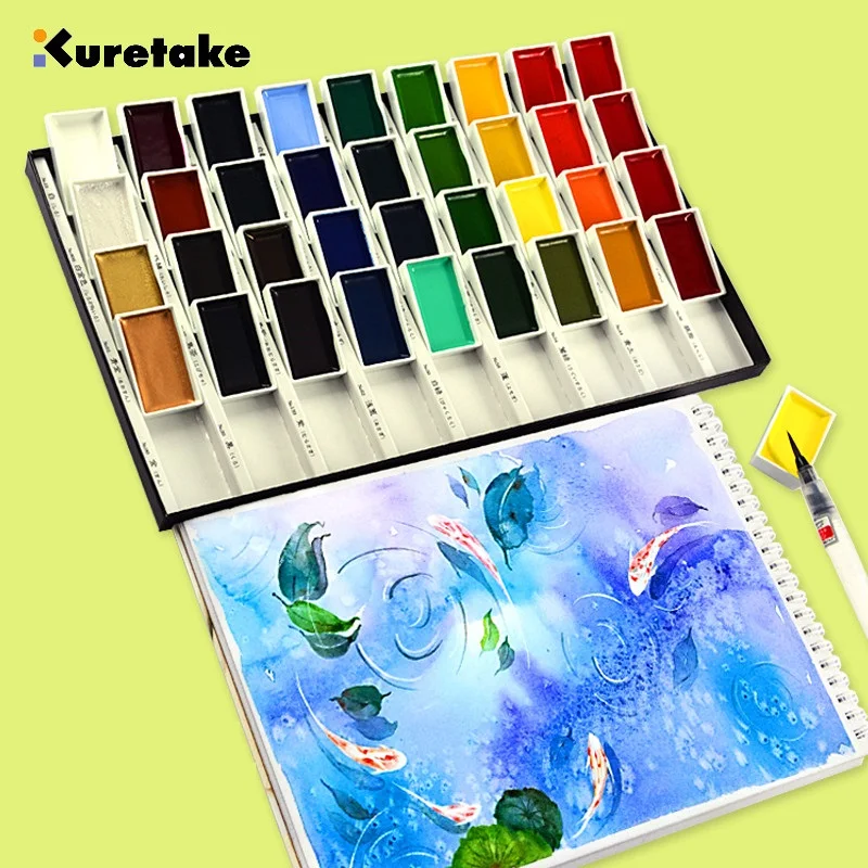 12/18/24/36/48 Colors Portable Travel Solid Pigment Watercolor Paints Set With Water Color Brush Pen For Painting Art Supplies