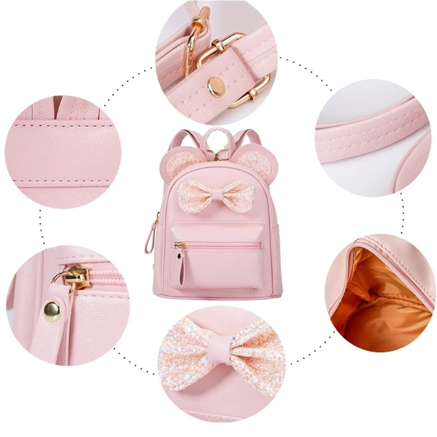 Fashionable and cute mini backpack for children with sequins, bow, mouse ear bag, small travel shoulder backpack suitable for gi 3
