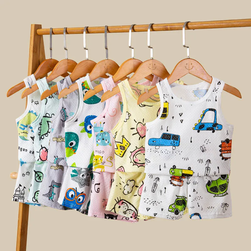 Toddler Baby Boy Pajamas Cotton Sets for Girls 0 to 1 2 3 4 5 6 7 8 9 Years Summer Children Pyjama Short Sleeveless Kids Pijamas 1