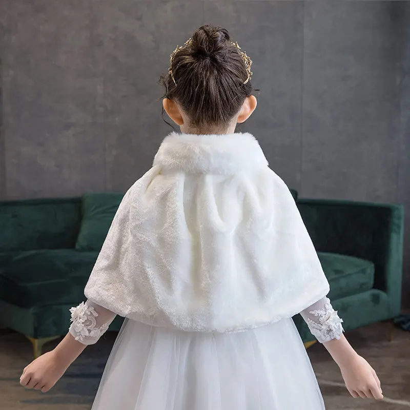 Kid Winter Coats For Girls Faux Fur Capes For Children Wedding Warm Cloaks Shawl Shrug Baby Girl Party Dress Bolero Cape