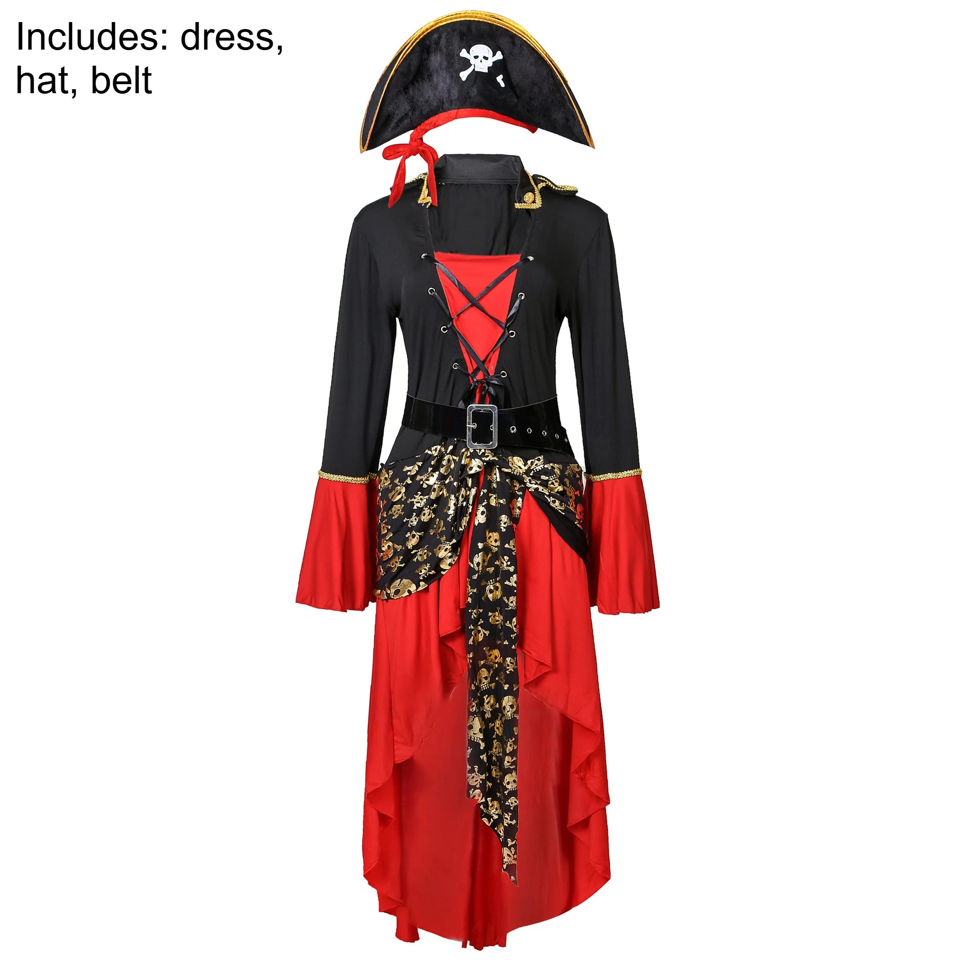 Halloween Women's Pirate Costume Cosplay Outfit Sexy Crew Dress Lace-Up Corset Role Play Game Character Uniform Carnival Skirt