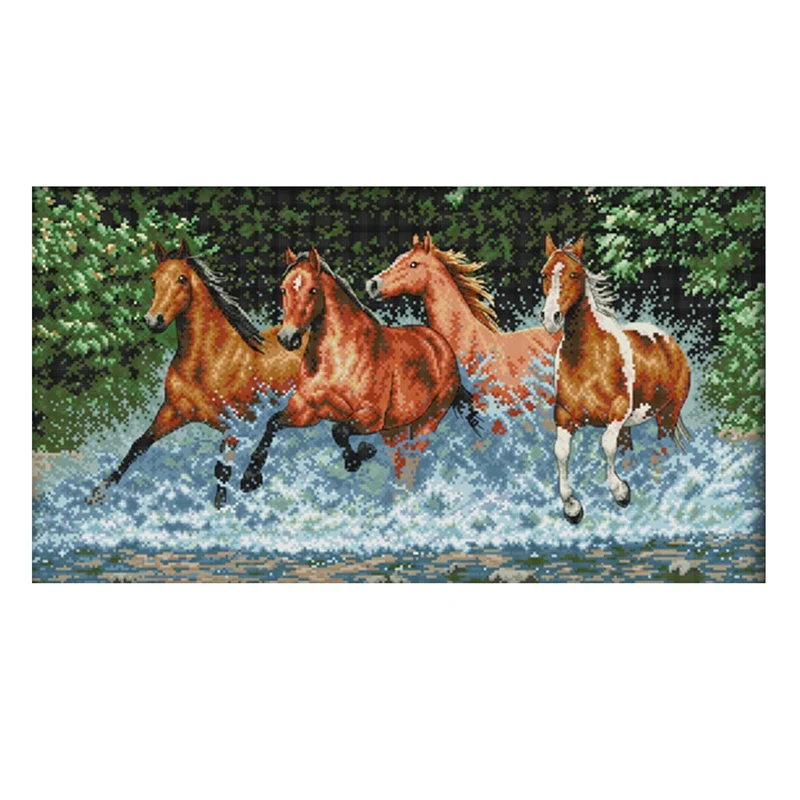 

Cross Stitch Counted Kits Cross-Stitching Pattern For Home Decor,14CT Fabric Embroidery Crafts Needlepoint Kit(Horses)