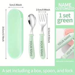 Customized Children's Cutlery Set - Stainless Steel Learning Fork and Spoon for Back - to - School Gifting (Green)