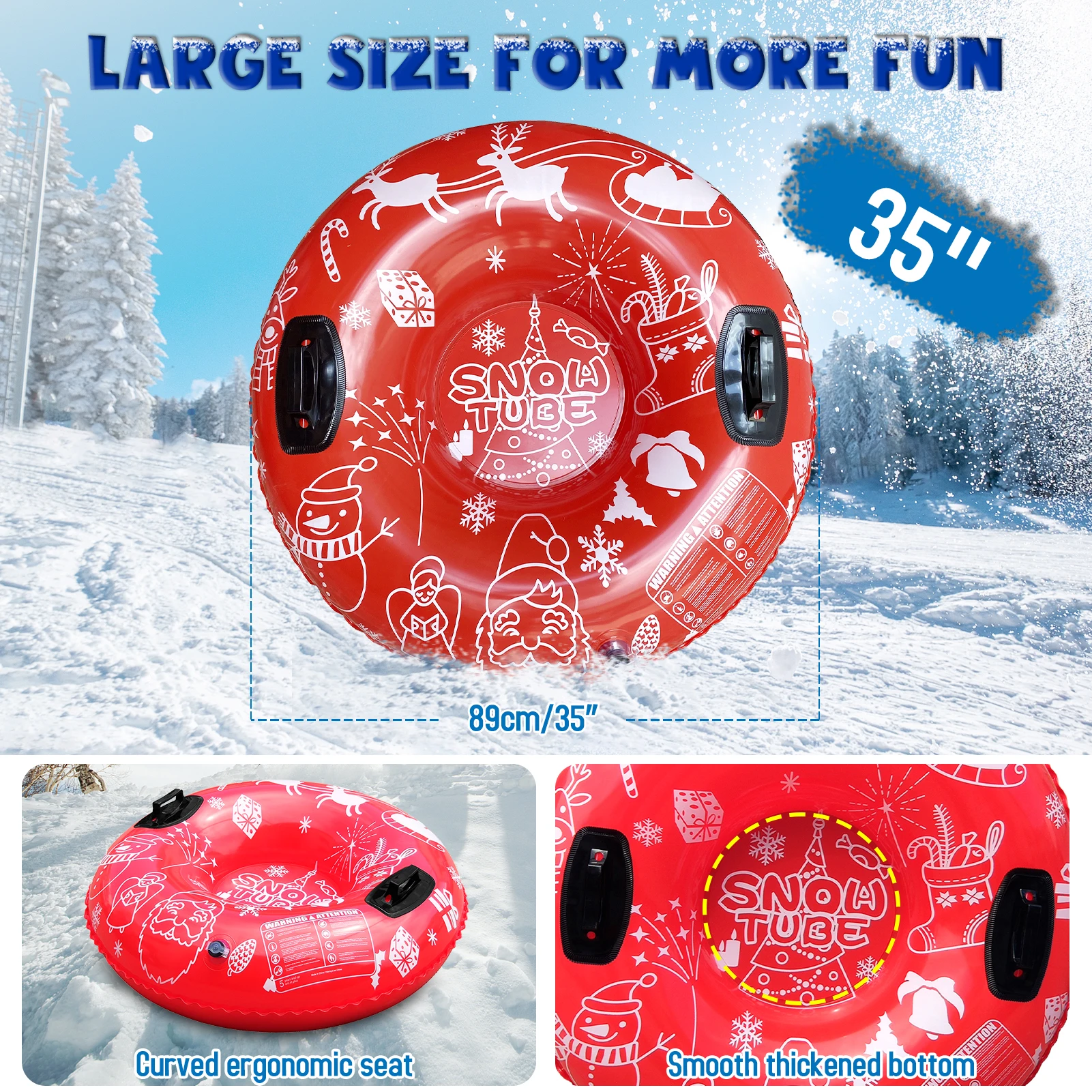 96/120cm Snow Sledge Inflatable Ski Ring PVC Sledding Tube Thicken Snow Tubing Winter Tube with Handle Skiing Accessories