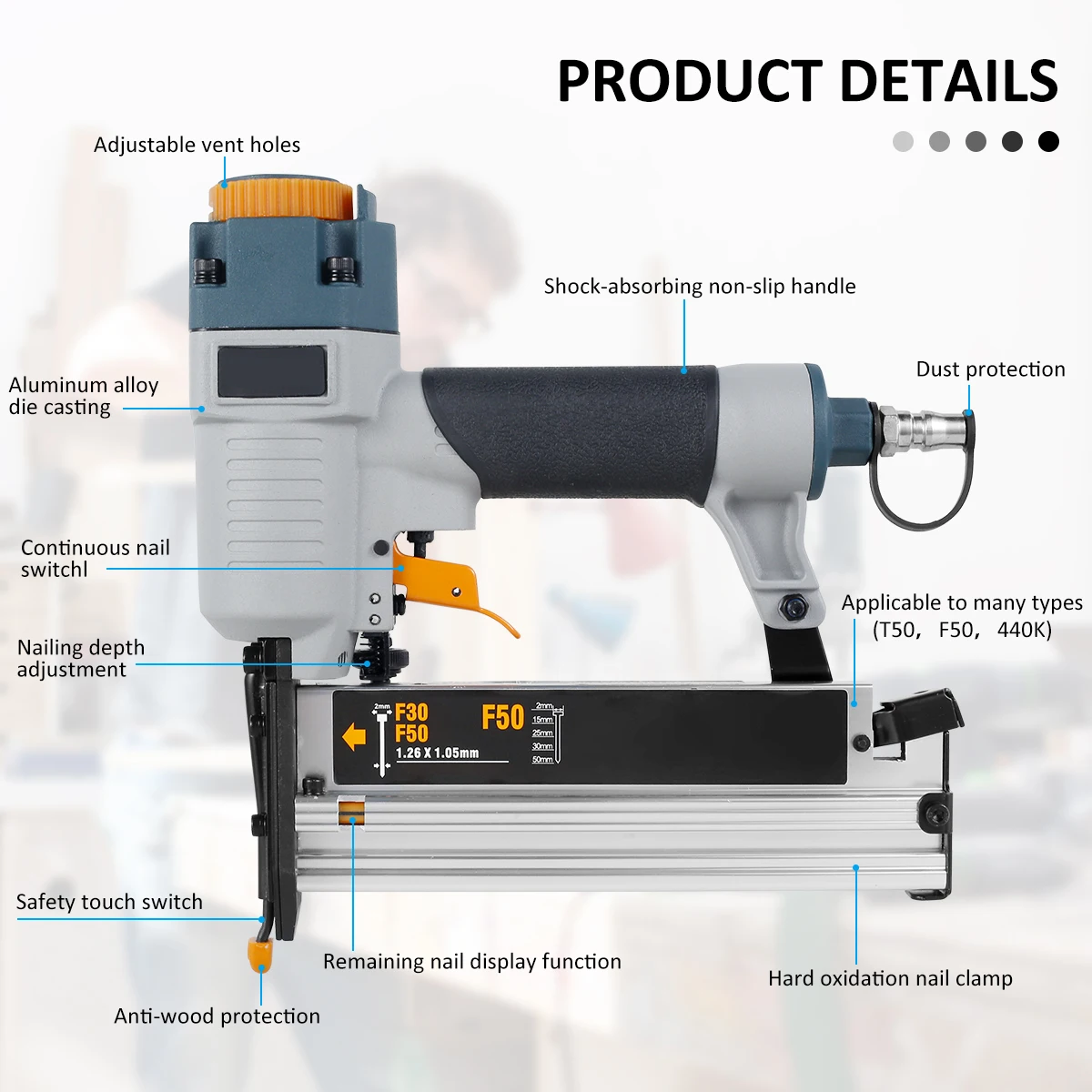 Pneumatic Nail Gun for Carpenter and Furniture