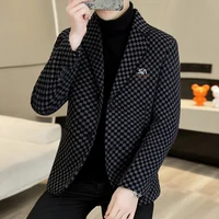 2024 New High Quality Fashion Everything Handsome Trend Leisure Business Men Checkerboard Spring and Autumn Suits 2