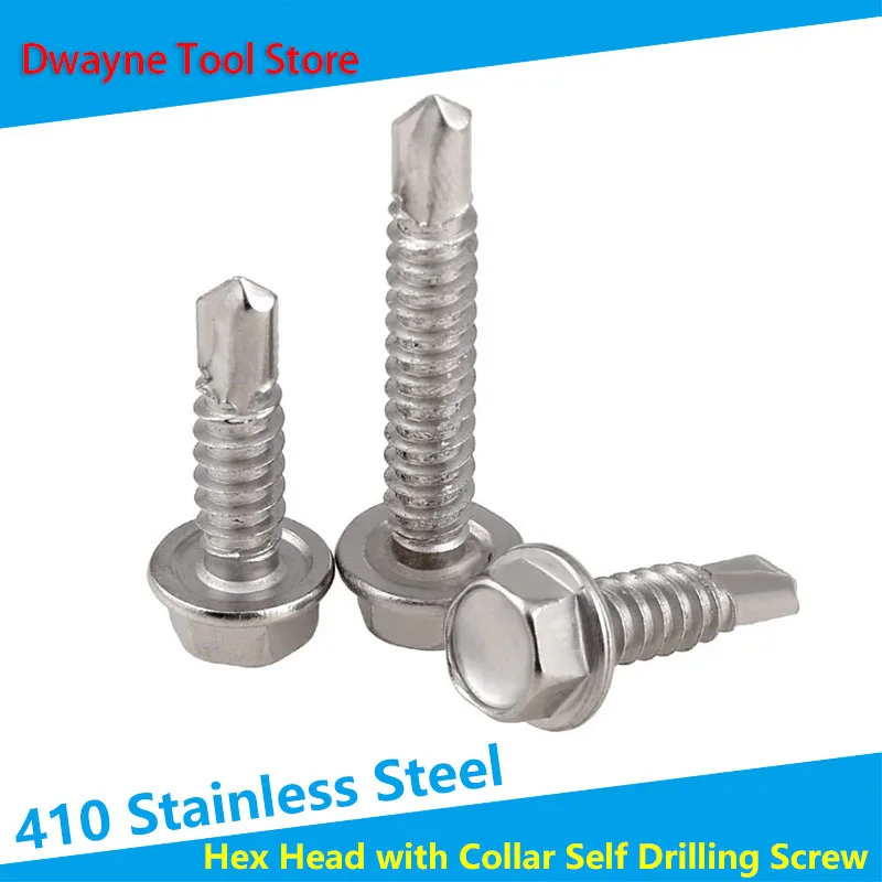 

410 Stainless Steel Hex Head Screw Hexagon Long Drill Tail Self Tapping Screws M5.2M6.3 【5pcs】