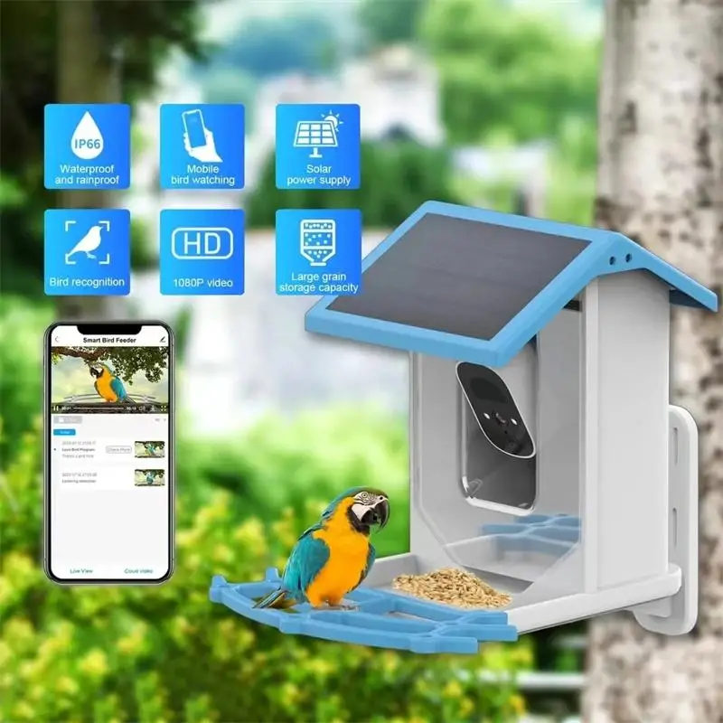 Smart Bird Feeder with Camera 1080P HD Camera Solar Panel Low Power Night Vision IPX6 Waterproof 4G or WIFI Connect