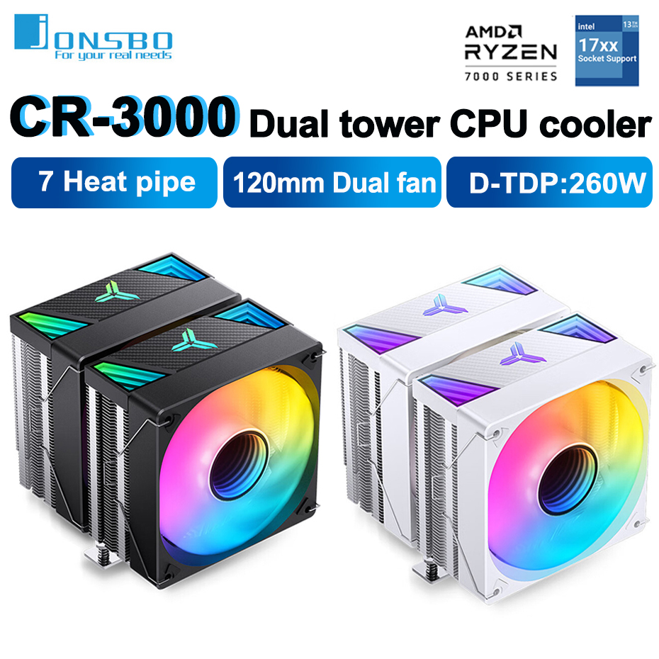 JONSBO CR-3000 Nickel Plated 7 Heat Pipe CPU Cooler ARGB Fan Dual Tower Air-cooled Radiator For LGA1700 115x 1200 2011 AM4 AM5