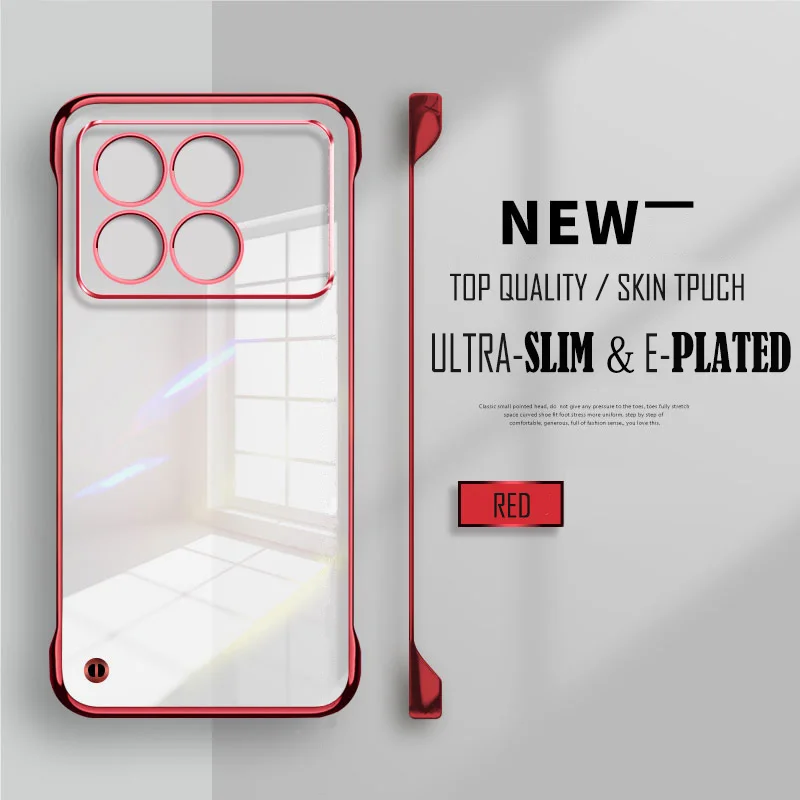 Enhanced Transparent Slim Frameless Phone Case with Lens Protection and Plated Back Cover
