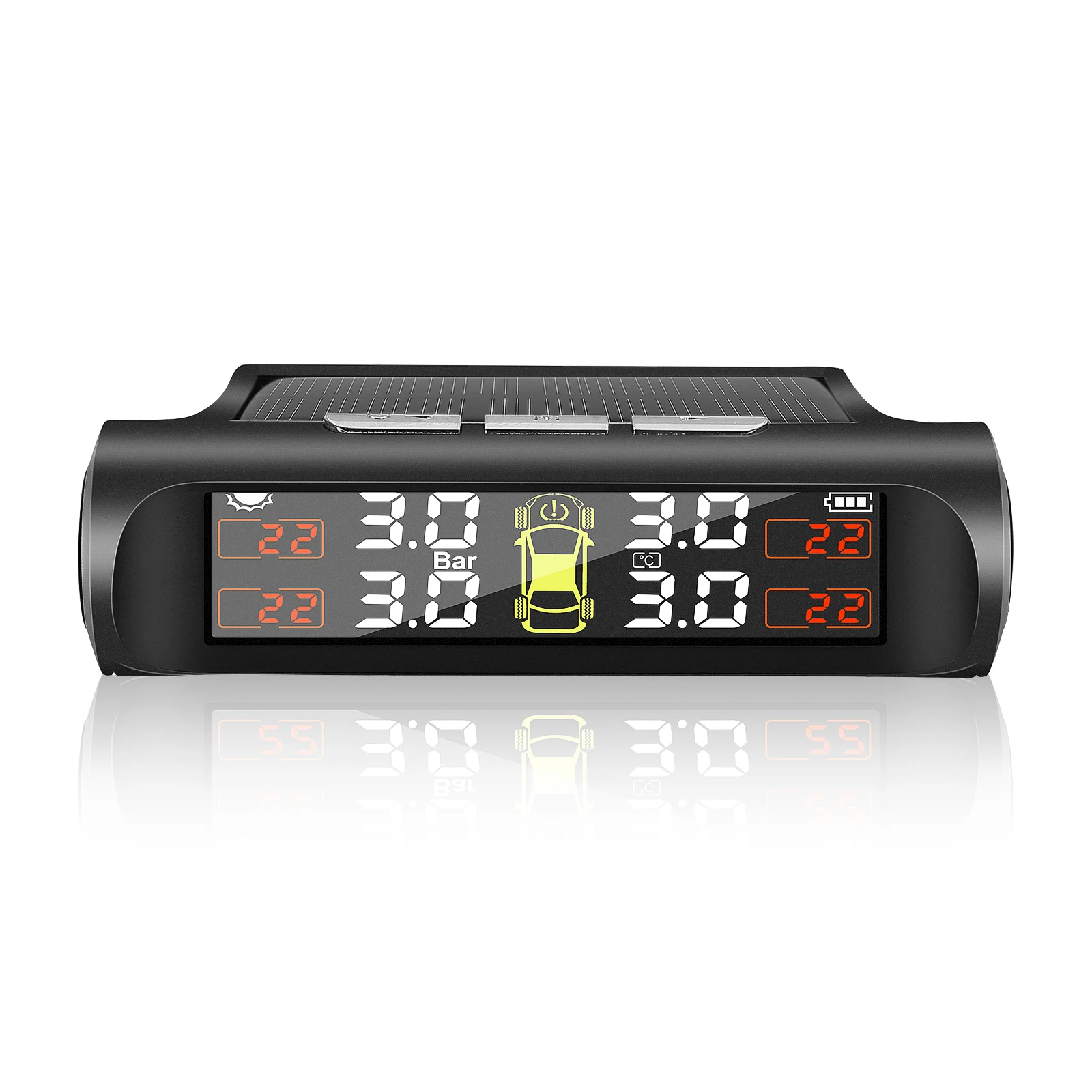 Car Tire Pressure Monitor Car Tire Pressure Sensor Solar Wireless Tire Pressure Monitoring System TPMS LCD Car Tyre Pressure Alarm Temperature Warning With 4 Sensors