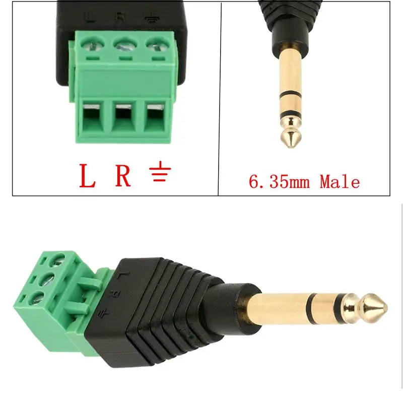 

Solderless Connector Microphone Wiring Green Terminal DIY Connector Gold-Plated Audio 6.35mm Mono Dual Channel Male Audio Plug