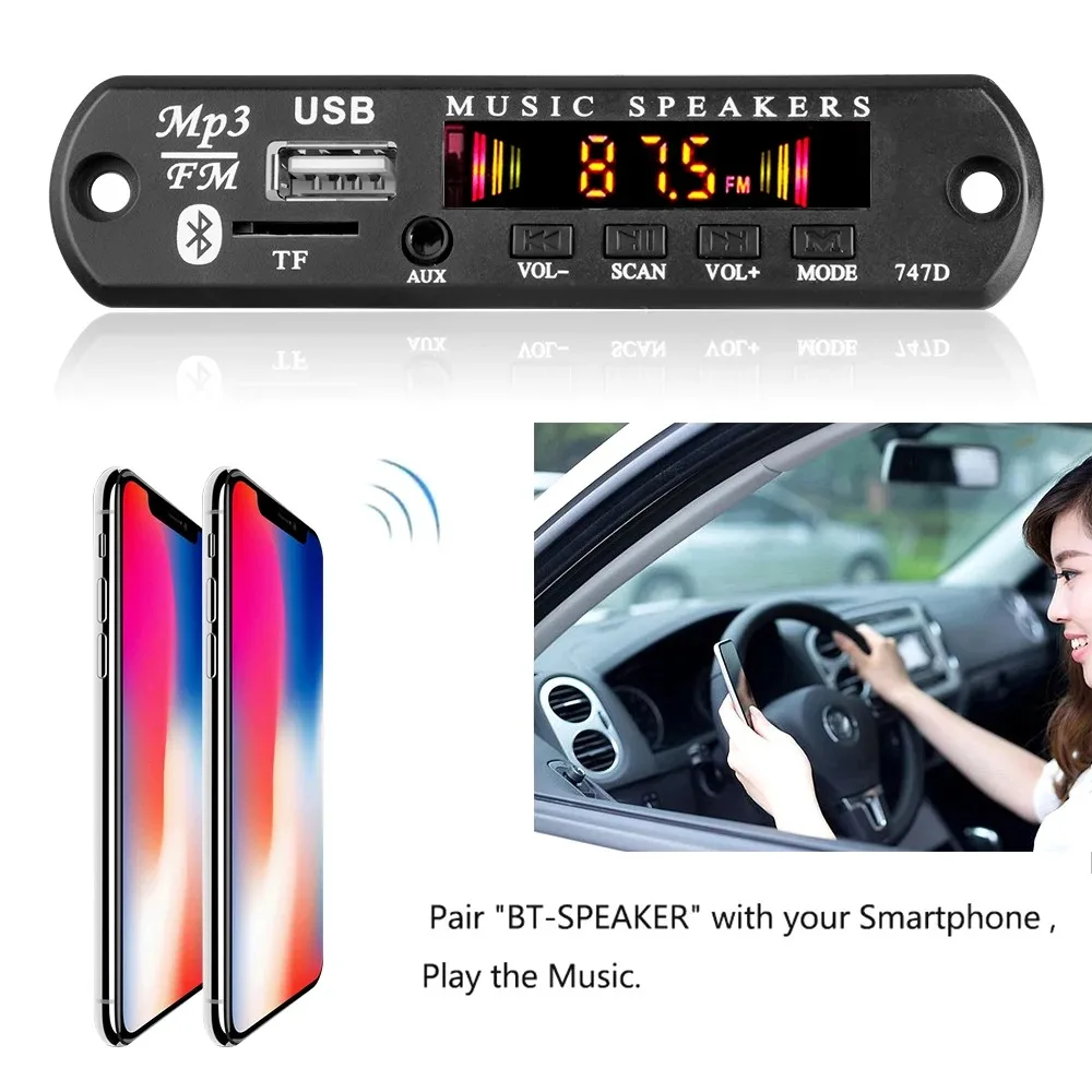 Car Music Player Bluetooth 5.0 Wireless MP3 Decoder Board Audio 9V-12V WMA Lossless Audio USB AUX TF Radio