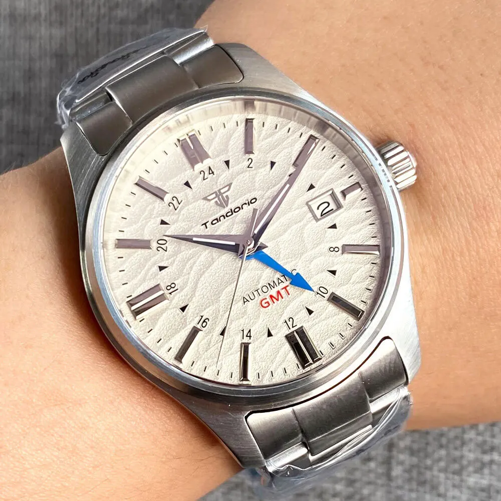 Tandorio 200M Quadrante Crema Resistente All'Acqua Nh34 Gmt Orologio Da Polso Meccanico Da Uomo 39Mm Pilot Style Ar Vetro Zaffiro Reloj Hombre 2024