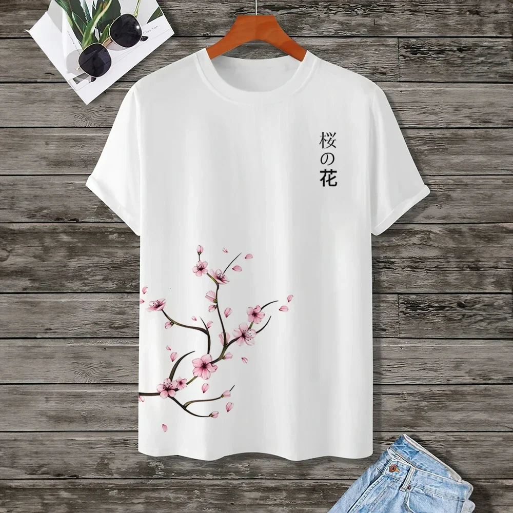 

Cherry Blossom Pattern Clothing, Men's Fashion Short-sleeved Top, Japanese Street O-neck T-shirt, Summer