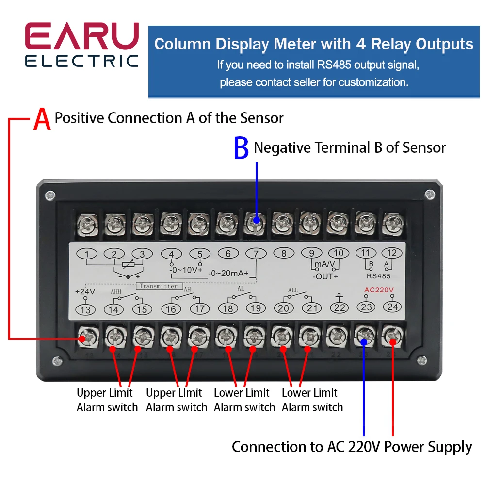 AC85~260V Water Liquid Level Pressure Temperature Contorller Dual Column Channel Display Universal Input 4-20MA Transmitter Pump