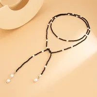 Collier de perles CCB en cristal noir fait à la main pour femmes, breloque de luxe, perle Baroque en forme de Y, longue chaîne de pull à pampilles, bijoux Punk 5