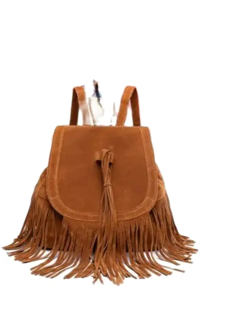 

1pcs/lot Female Classic Backpack Women Canvas Ethnic Style Tassel Bag Drawstring Bucket Backpack school bag