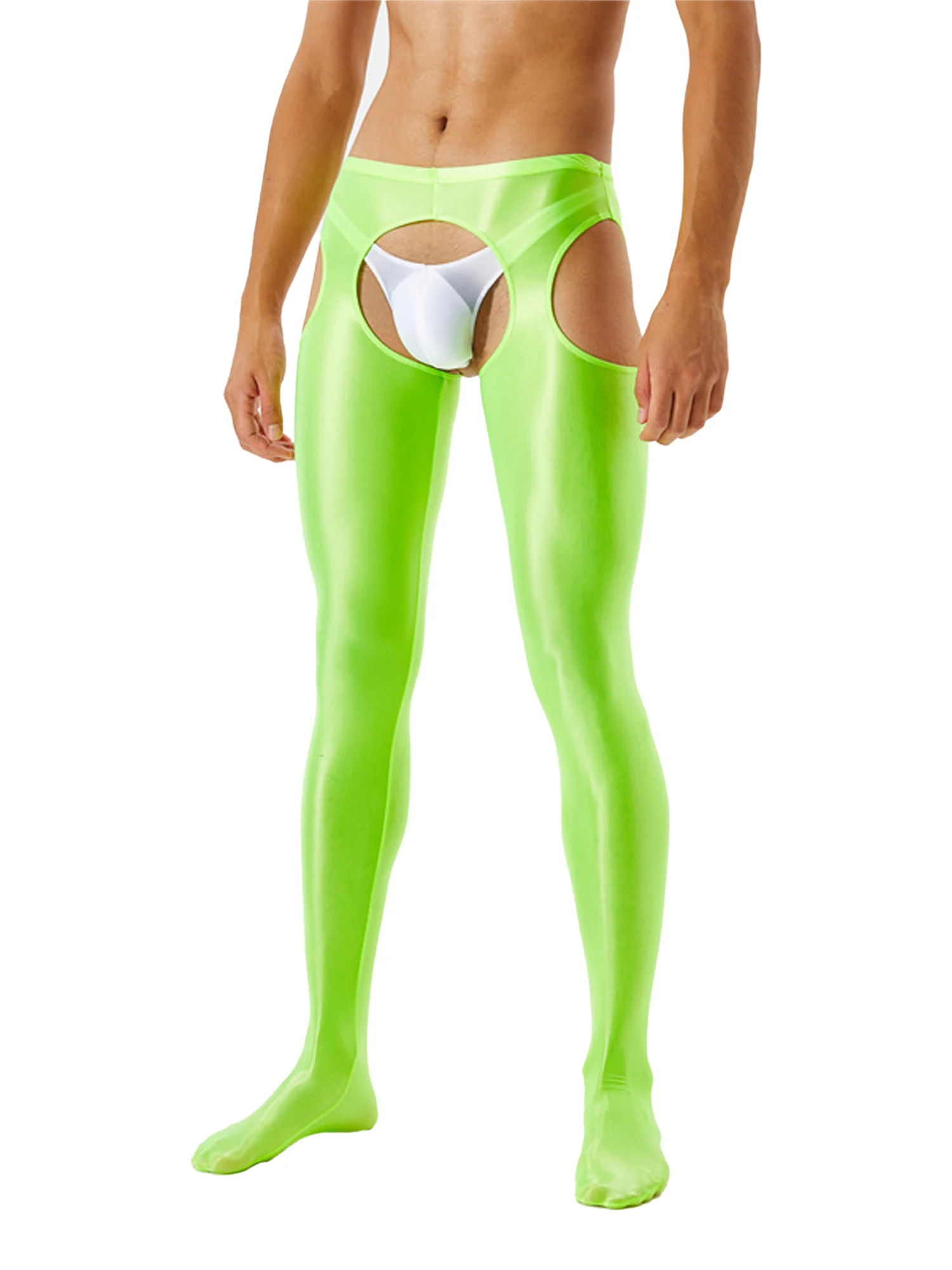 Crotch Open Sex Skinny Pants for Gay Mens Lingerie Crotchless Pantyhose Leggins Glossy Mid Waist Tights Hot Cutout Leggings