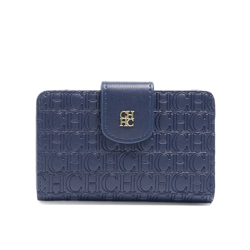 Blaue Geldbörse Einfarbig Luxusmarke Buchstaben-Print-Stil Damen-Kartenhalter Modische Exquisite Kurze Geldbörse