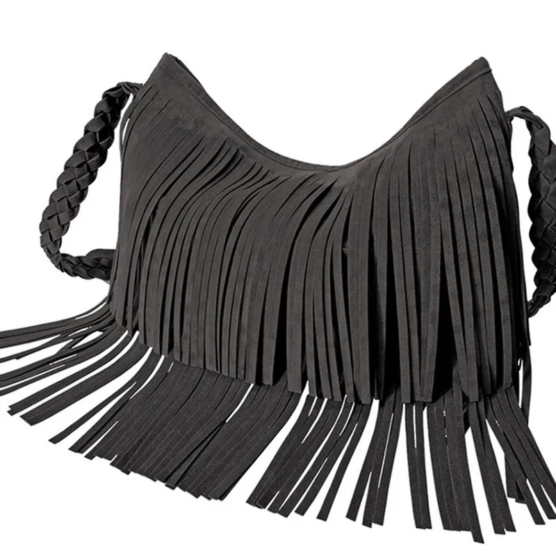 

Модная матовая бархатная красно-коричневая винтажная вместительная сумка с бахромой, плетеная Сумка через плечо, большая сумка