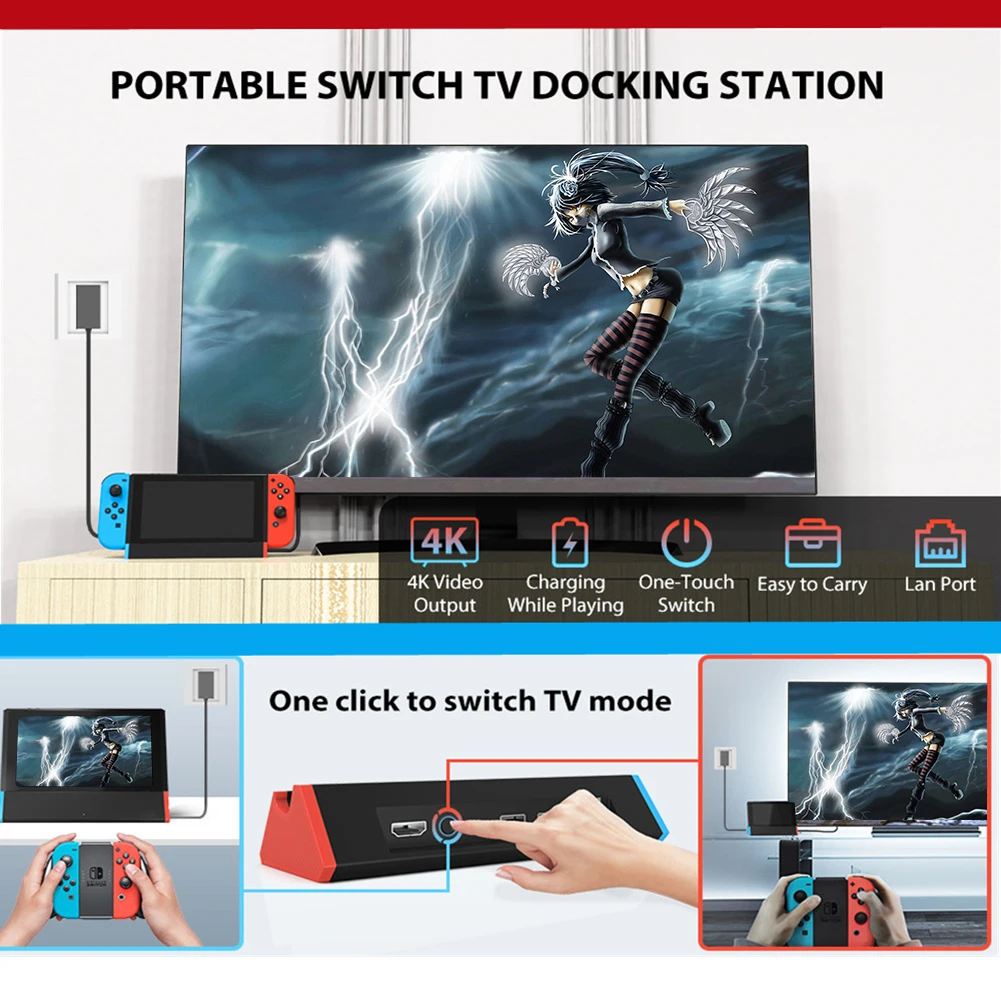 Stație de încărcare TV compatibilă cu HDMI 4K LAN 1000Mbs pentru Nintendo Switch, suport pentru încărcător OLED_voghion.com