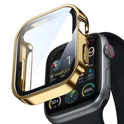 Premium Tempered Glass Case with Screen Protector - Straight Edge Cover for 49mm Ultra Ultra2 (Plating gold)