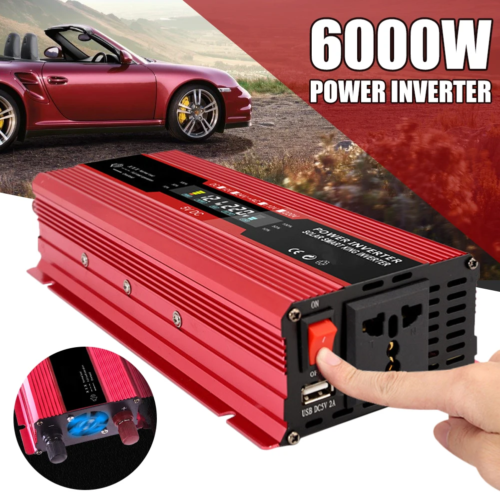 

6000W Car Power Inverter DC 12V To AC 110/220V Power Converter with LCD Display USB Port and AC Outlet for Home Travel Outdoor