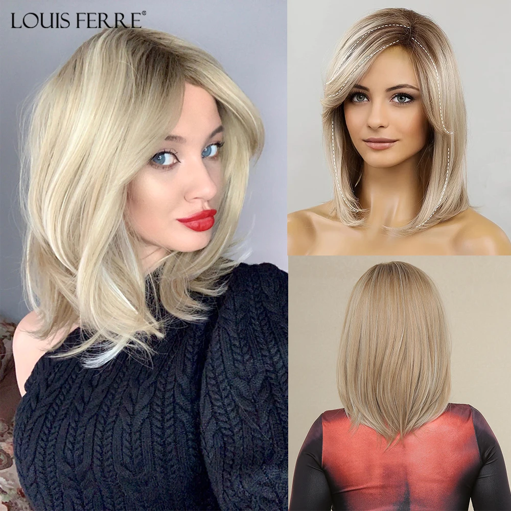LOUIS FERRE Blonde Short Straight Wigs for Women Shoulder