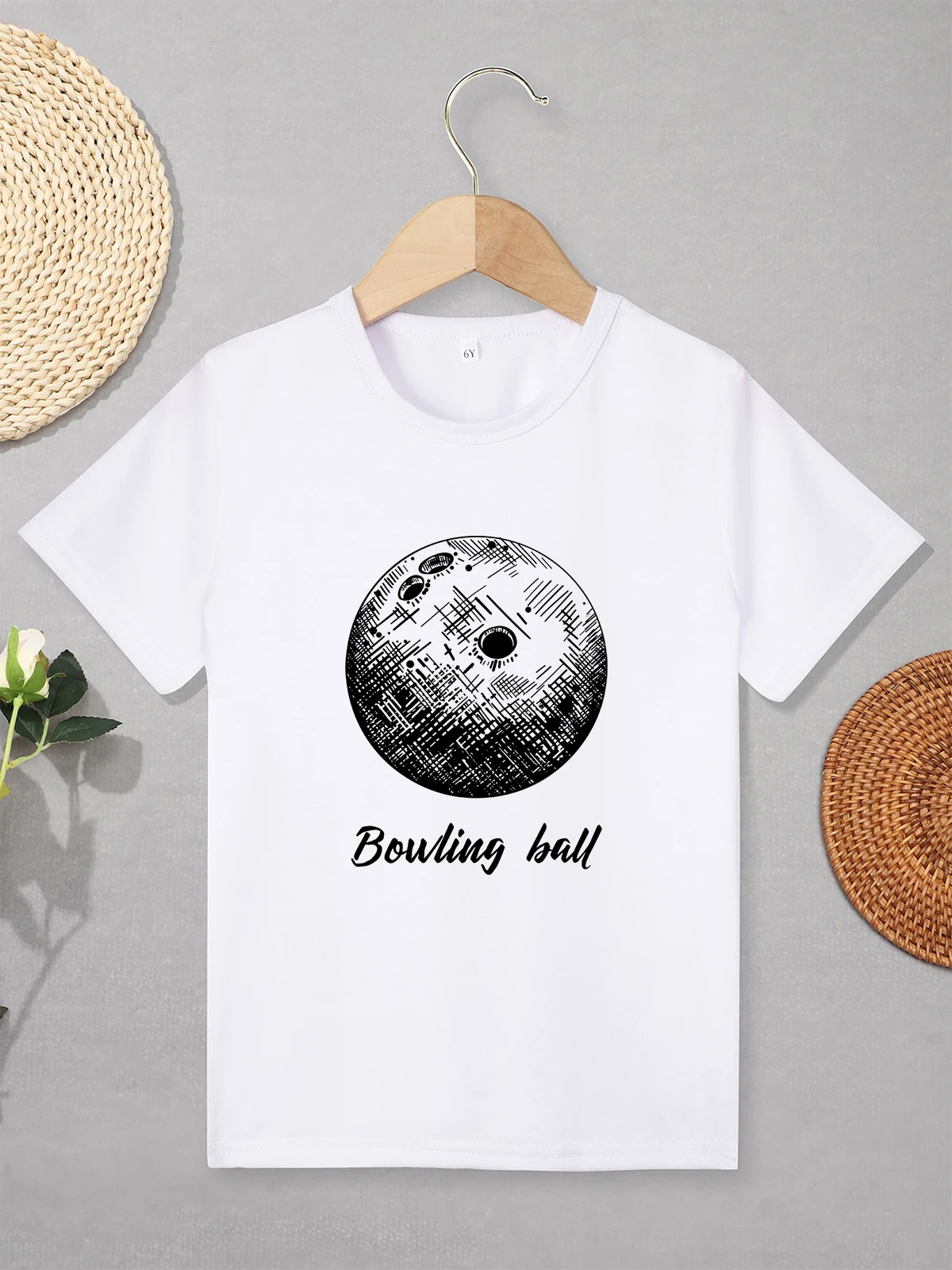 

Summer Versatile Kids Clothes Bowling Ball Print Casual Simple Boy Girl T-shirt Round Neck Basic Tops Loose Comfy Free Shipping