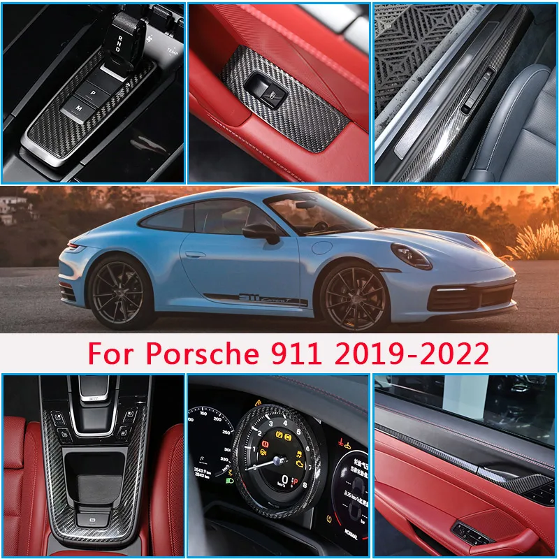 

Для Porsche 911 992 2019-2022 внутренняя панель управления внутренней дверью из углеродного волокна, крышка панели управления дверью, наклейки на порог, аксессуары