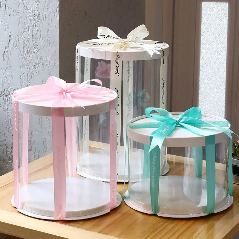 

Customized product6/8/10 Inch tall Transparent Cake Box Baking Packaging Round Cake Box