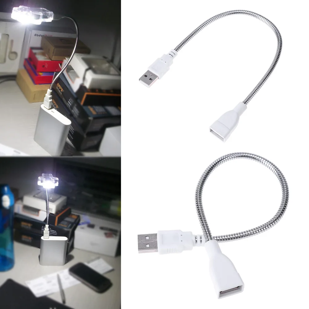29cm USB Extension Cable with LED Light Adapter Metal Flexible Tube for Notebook Power Supply Portable Charger and USB Light