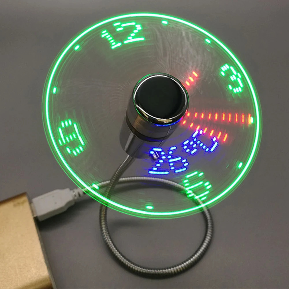 10-1PCS Metal Mini Fan Real Time Display Clock Fan DC 5V Small Night Light USB Powered Mini Cooling Flashing for PC Notebook