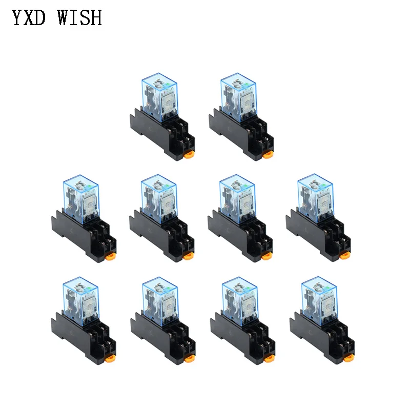 

10pcs LY2NJ HH62P Electronic Micro Electromagnetic Relay LED Lamp 10A 8 Pins Coil DPDT LY2 DC 12V Power Relays With Base