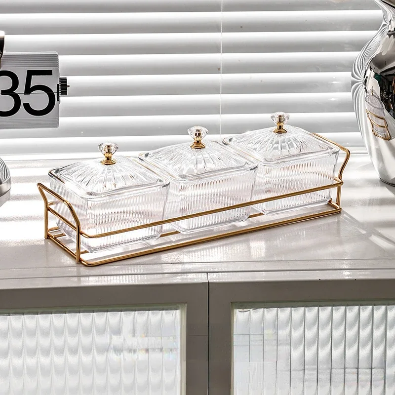 Transparent Square Dessert Jar Dish Grid Dried Fruit Salad Plate Snack Dishes Food Storage Preserved Tray Box Lid Bowl Tableware