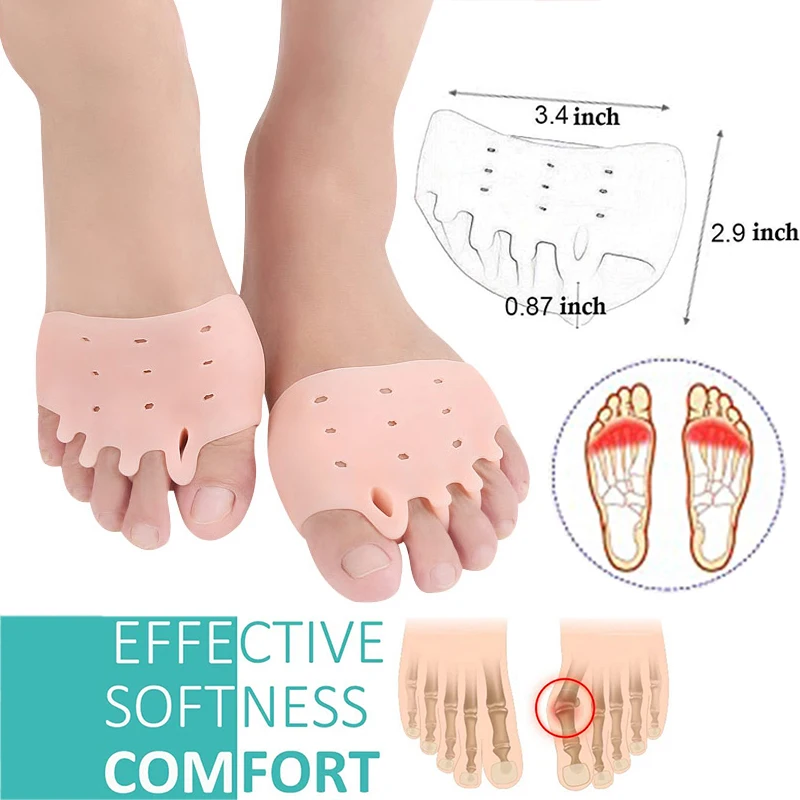 4 Pack Gel Metatarsal Pads & Toe Separators - Soft White Cushions For Foot Pain Relief